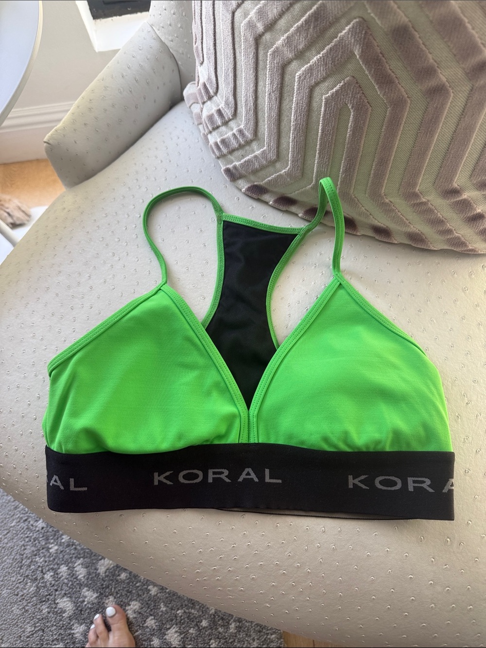 Koral Neon Green Racerback Sports Bra with Black Band